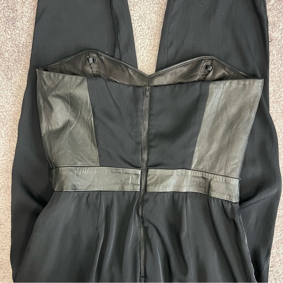 Milly Strapless Bustier Jumpsuit Black Silk Lamb Leather Trim Size 8 - Picture 10 of 12